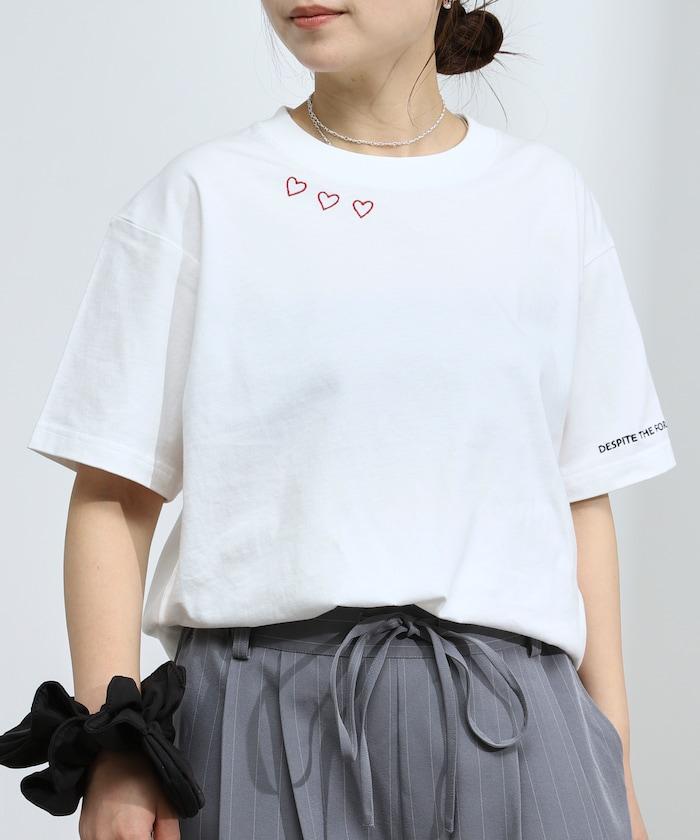 有機棉 心形 標誌刺繡T恤 / 圓領 單點標誌 刺繡短袖T恤