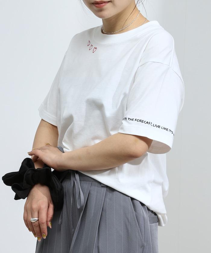 有機棉 心形 標誌刺繡T恤 / 圓領 單點標誌 刺繡短袖T恤