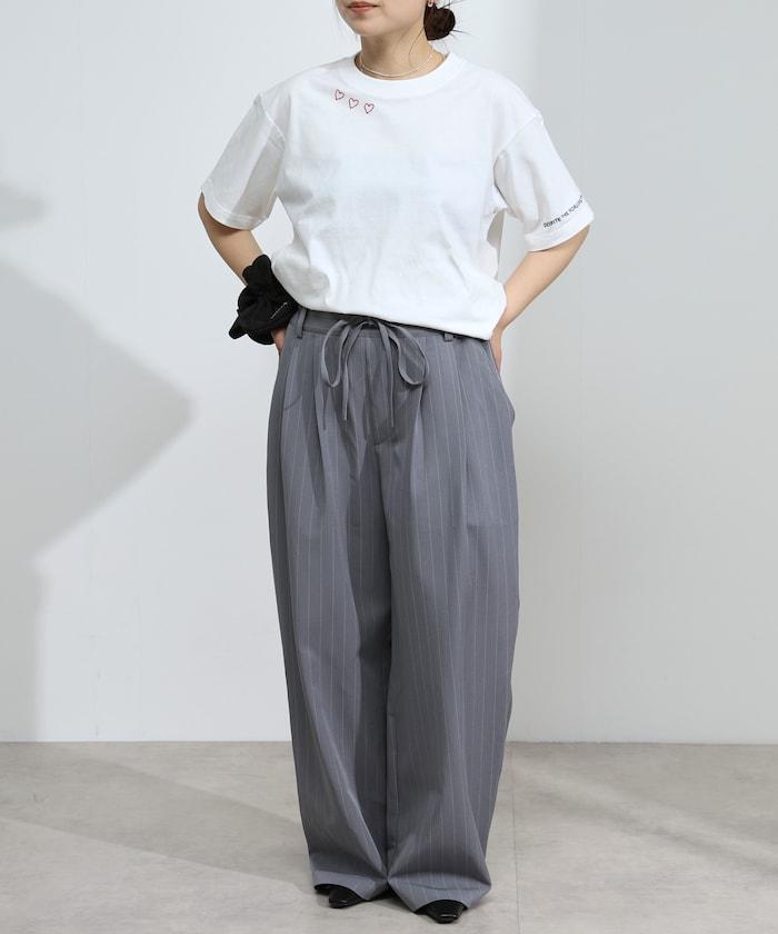 有機棉 心形 標誌刺繡T恤 / 圓領 單點標誌 刺繡短袖T恤