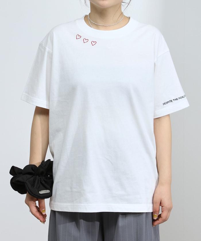 有機棉 心形 標誌刺繡T恤 / 圓領 單點標誌 刺繡短袖T恤