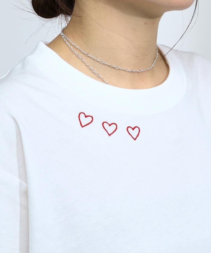 有機棉 心形 標誌刺繡T恤 / 圓領 單點標誌 刺繡短袖T恤