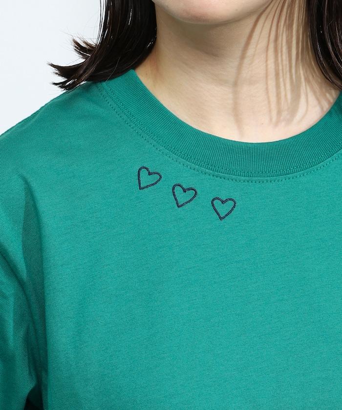 有機棉 心形 標誌刺繡T恤 / 圓領 單點標誌 刺繡短袖T恤