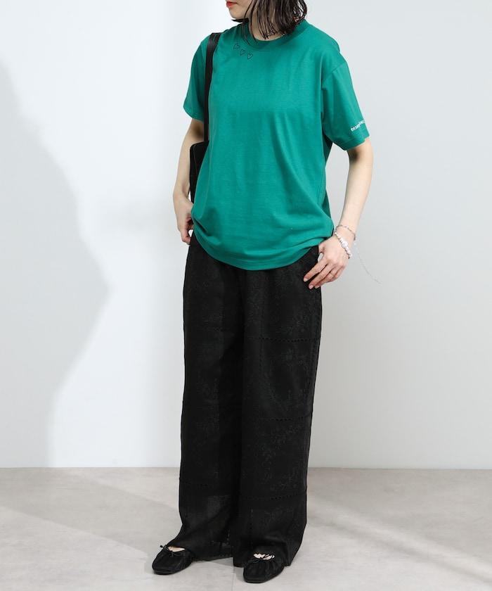 有機棉 心形 標誌刺繡T恤 / 圓領 單點標誌 刺繡短袖T恤