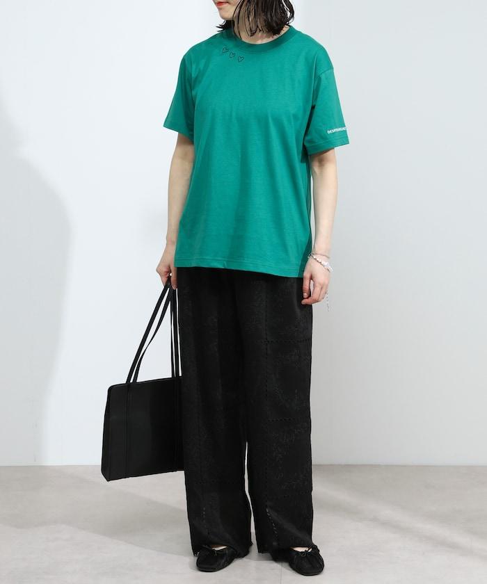 有機棉 心形 標誌刺繡T恤 / 圓領 單點標誌 刺繡短袖T恤