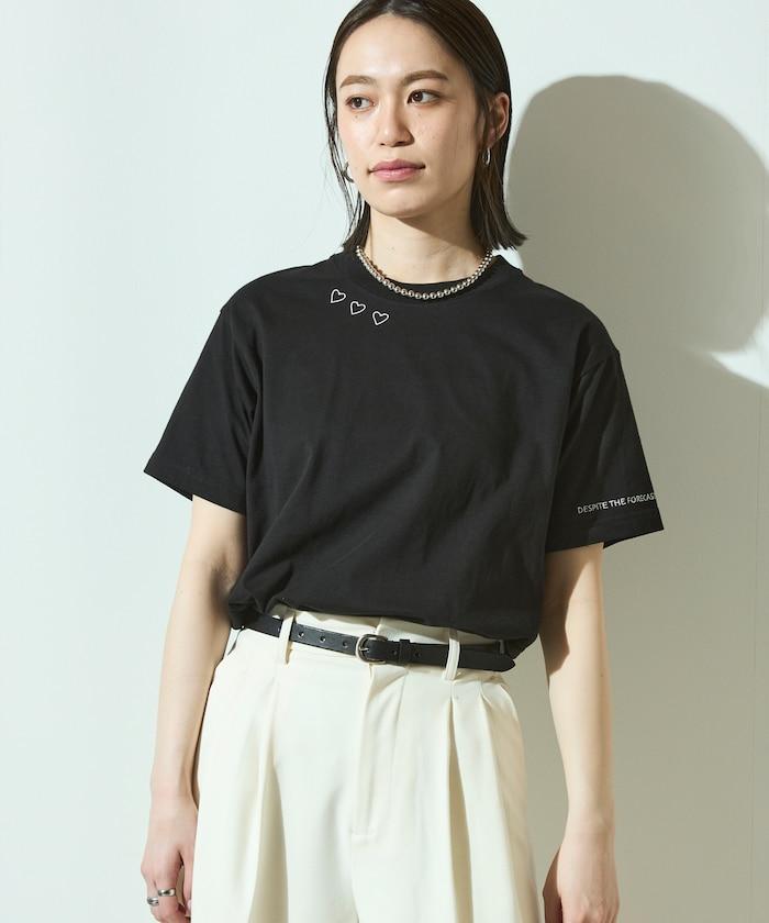有機棉 心形 標誌刺繡T恤 / 圓領 單點標誌 刺繡短袖T恤