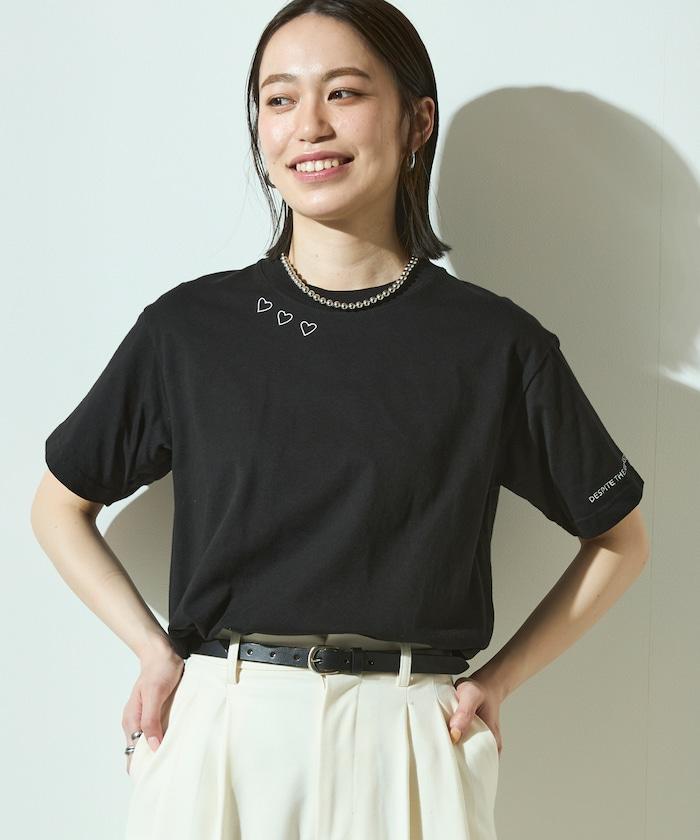 有機棉 心形 標誌刺繡T恤 / 圓領 單點標誌 刺繡短袖T恤