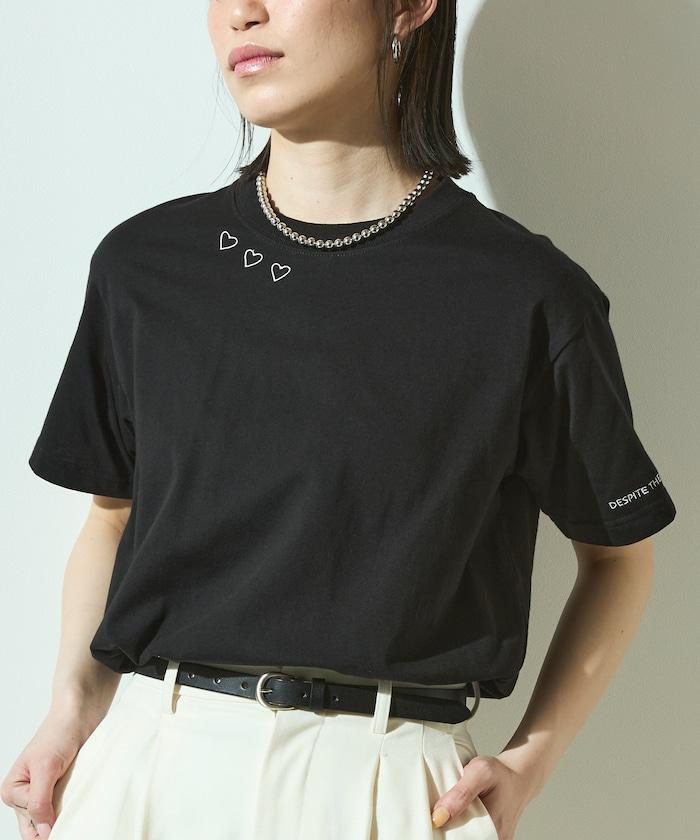 有機棉 心形 標誌刺繡T恤 / 圓領 單點標誌 刺繡短袖T恤