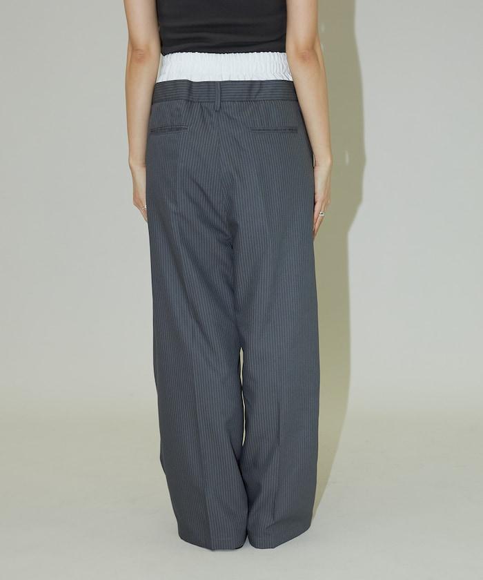 細條紋 雙高腰 雙褶 寬鬆褲