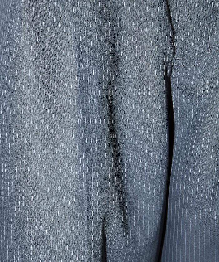 細條紋 雙高腰 雙褶 寬鬆褲