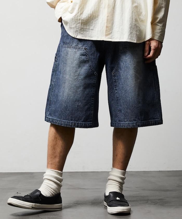 寬鬆剪裁 復古加工 雙膝 胡桃木紋牛仔短褲