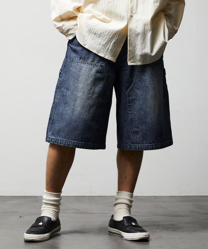 寬鬆剪裁 復古加工 雙膝 胡桃木紋牛仔短褲