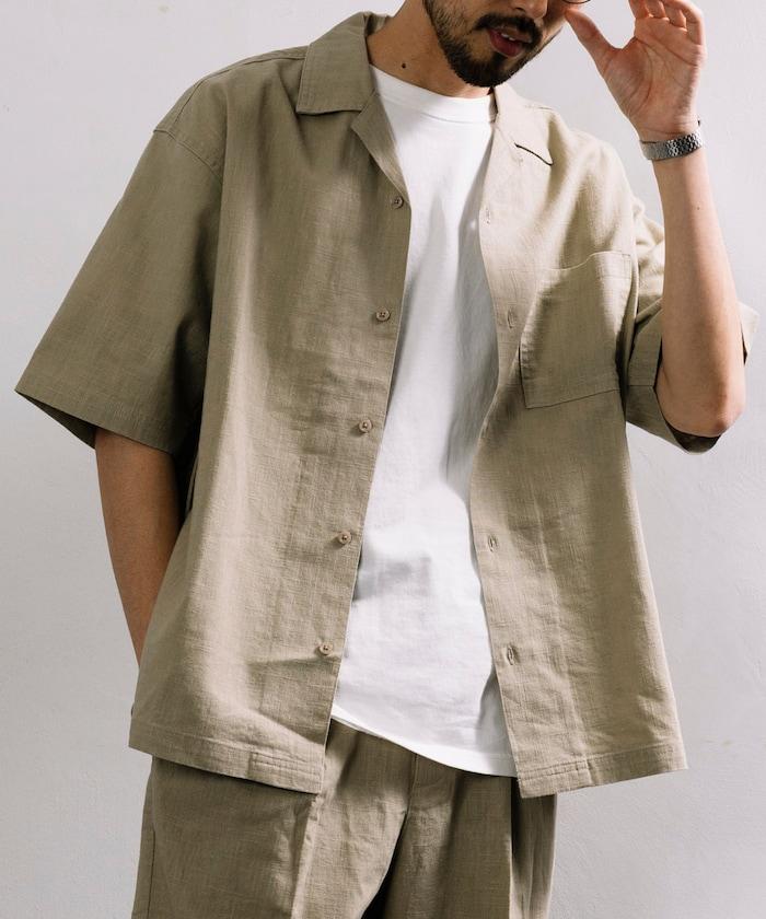 亞麻棉短袖開領襯衫
