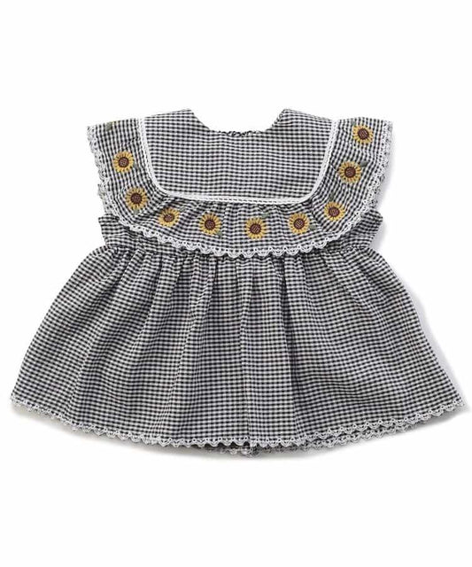 【連衣裙】領口花朵刺繡設計連體褲