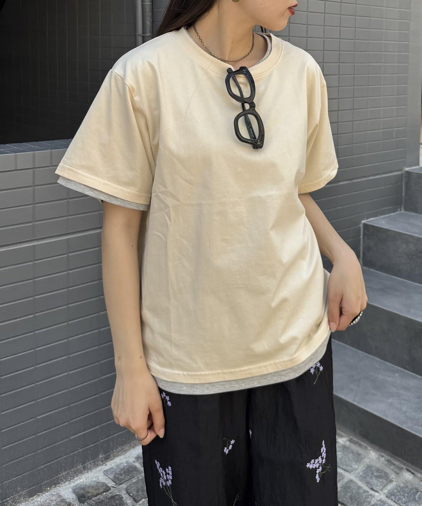 【柳樹】彩色疊層一點刺繡T恤