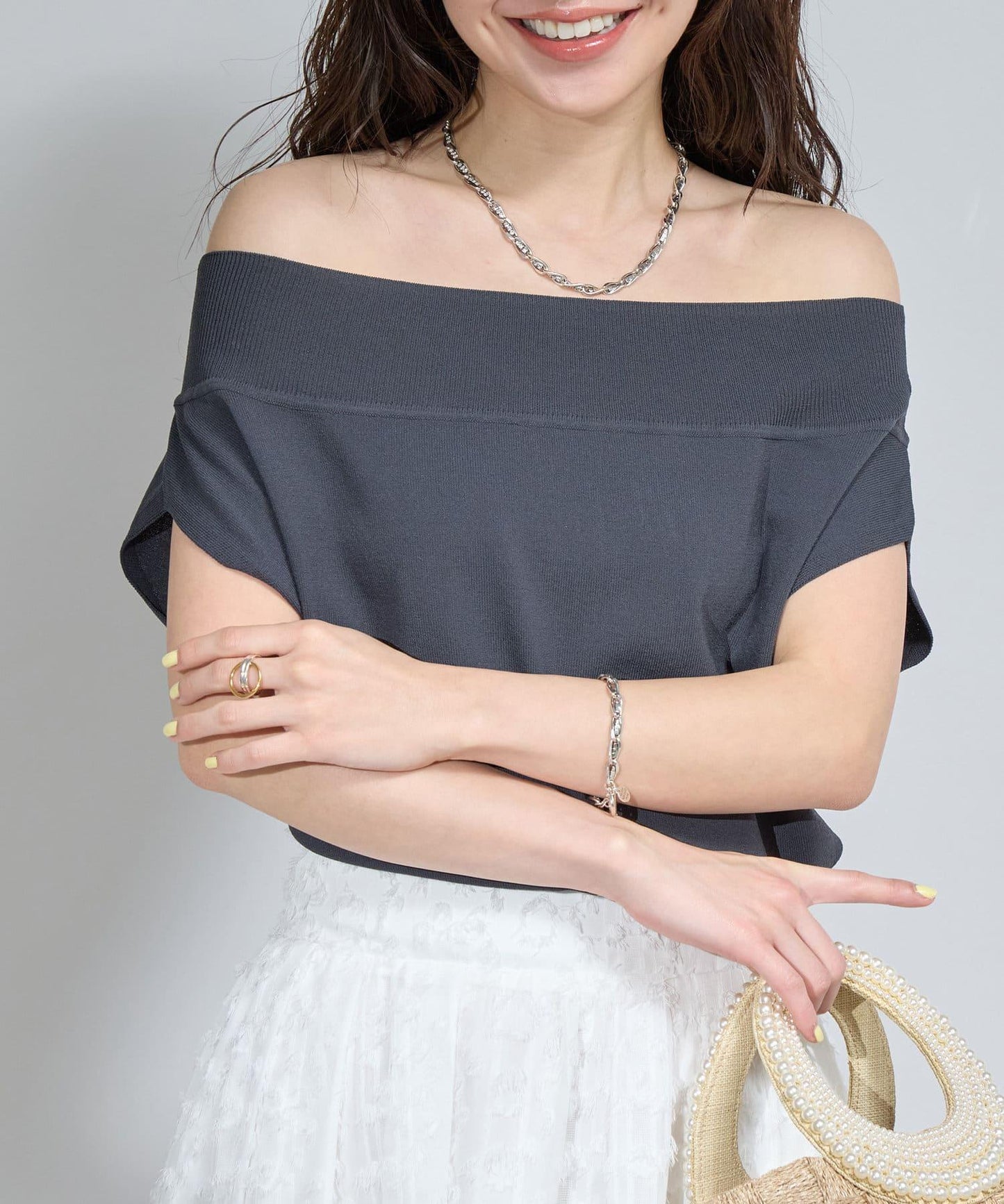 【最強美人效果】冷感防曬露肩法式針織衫