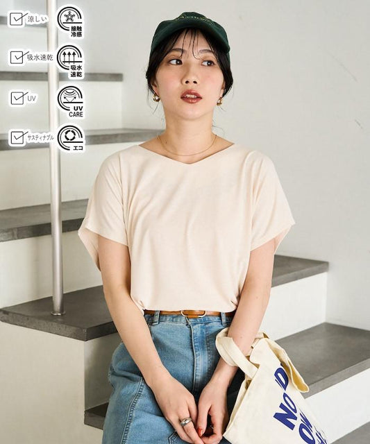 somarti 透視V領上衣(接觸冷感・吸水速幹・防紫外線)