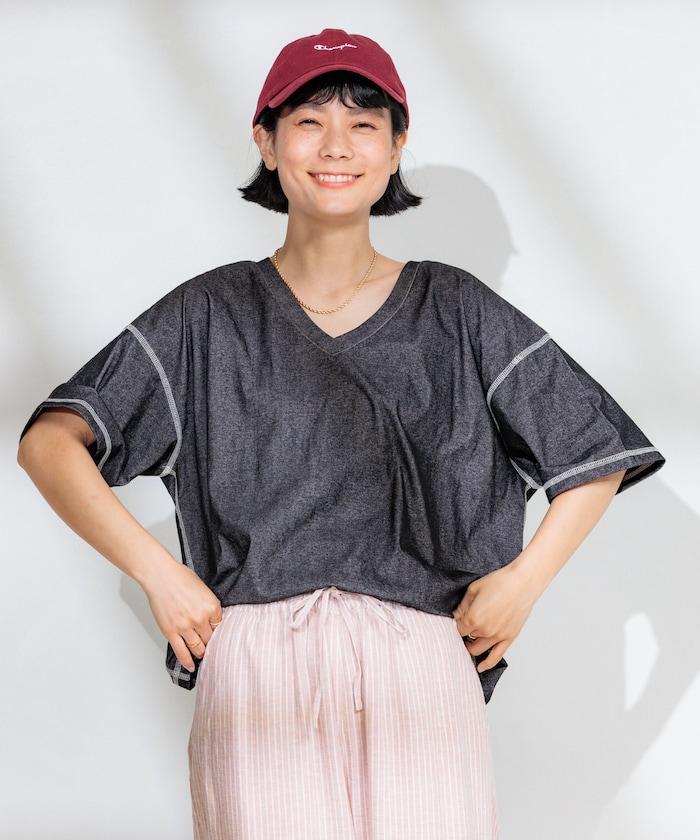 <接觸冷感>混紡 2WAY V領T恤【限定推出】