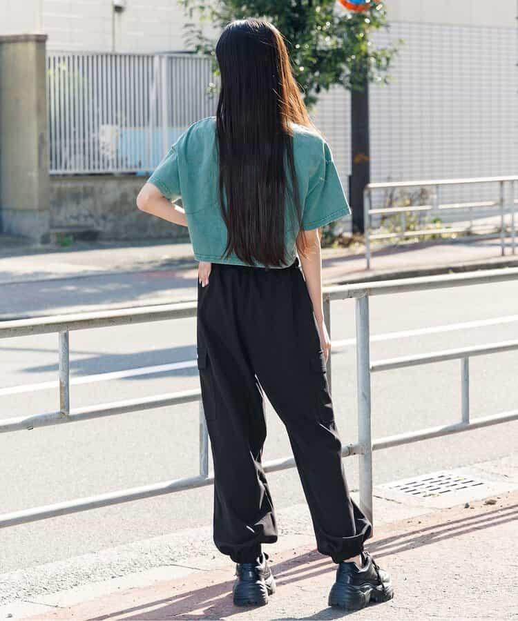 腰部折邊梨地工裝褲