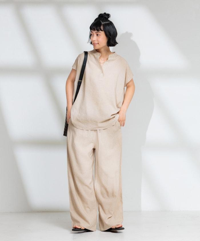 亞麻混紡領船型上衣<可搭配套裝>