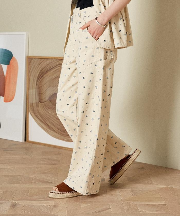 交叉裝飾繪畫寬鬆褲