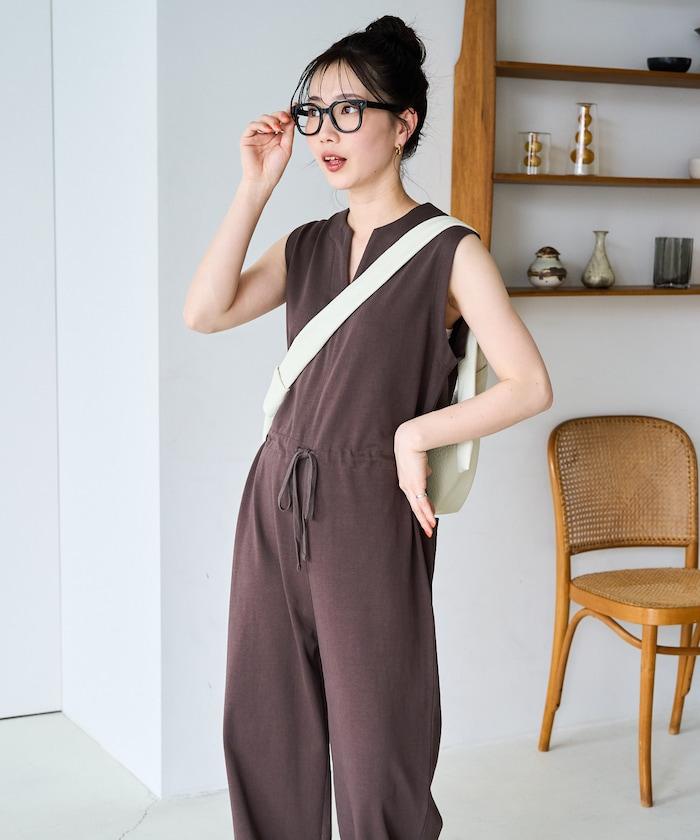 無袖腰帶連體褲