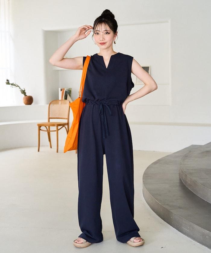 無袖腰帶連體褲