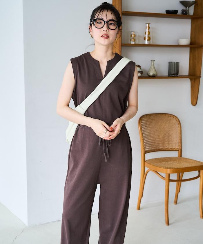 無袖腰帶連體褲