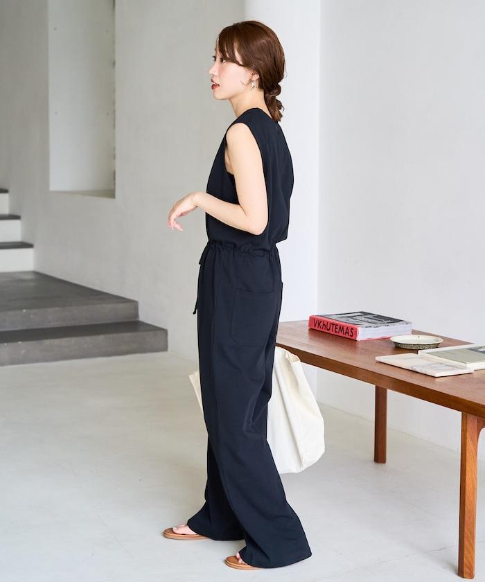 無袖腰帶連體褲