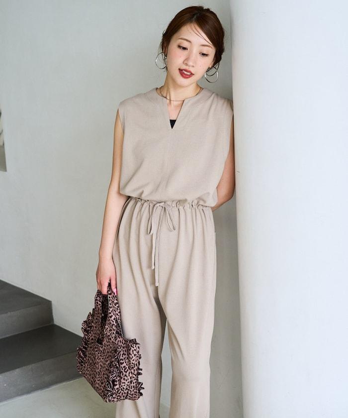 無袖腰帶連體褲