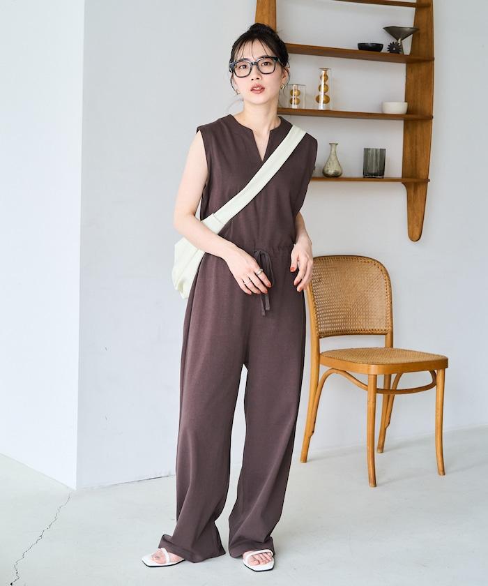 無袖腰帶連體褲