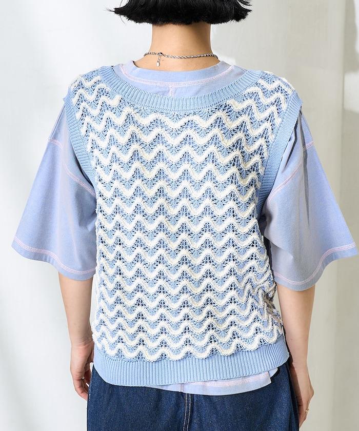 2WAY 夏季 印花針織馬甲/ 透視針織馬甲