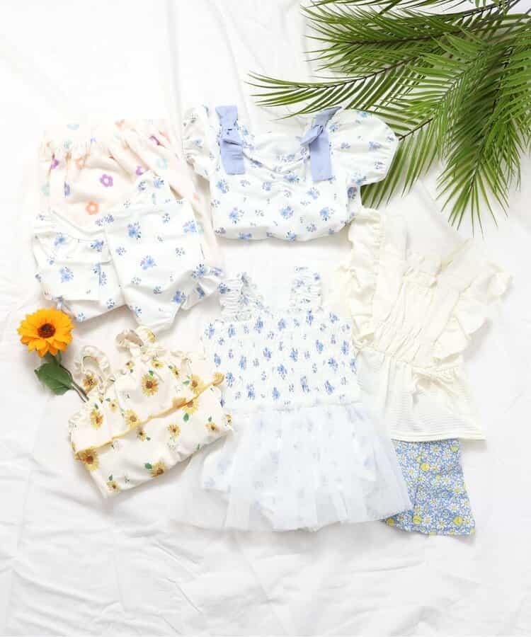 檸檬·花紋收褶分體泳衣