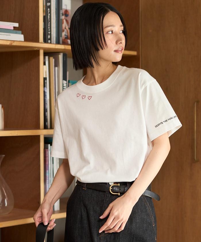 有機棉 心形 標誌刺繡T恤 / 圓領 單點標誌 刺繡短袖T恤
