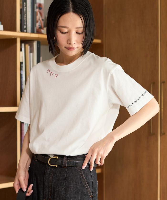 有機棉 心形 標誌刺繡T恤 / 圓領 單點標誌 刺繡短袖T恤