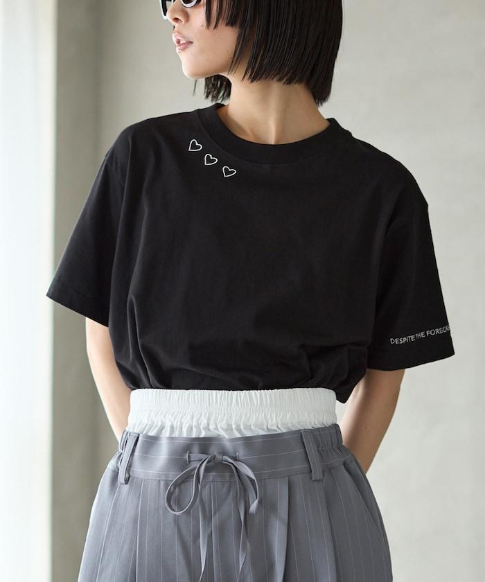 有機棉 心形 標誌刺繡T恤 / 圓領 單點標誌 刺繡短袖T恤