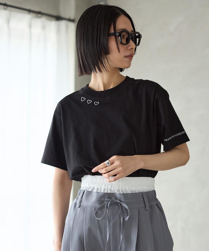 有機棉 心形 標誌刺繡T恤 / 圓領 單點標誌 刺繡短袖T恤