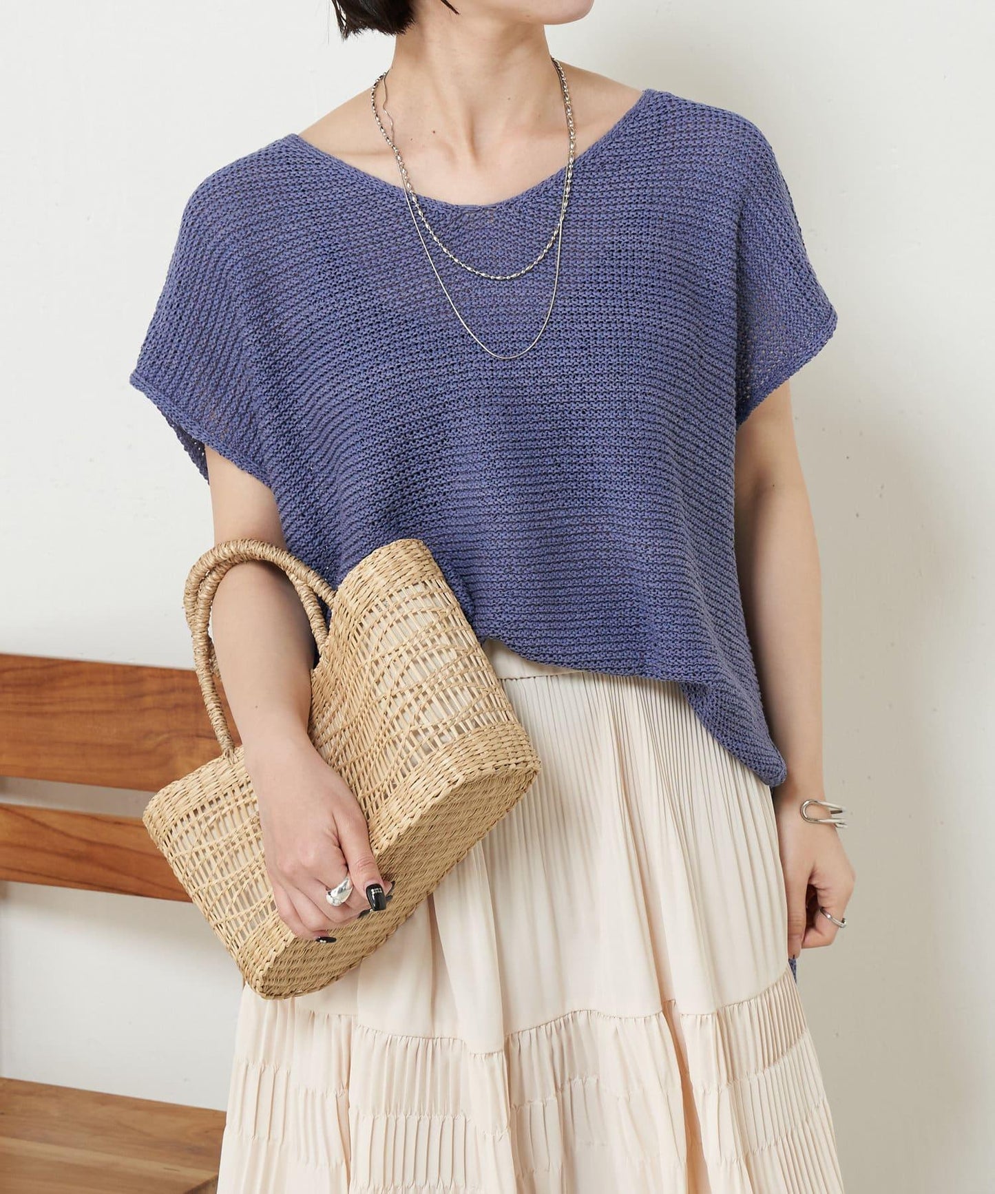 法式寬袖網眼針織衫