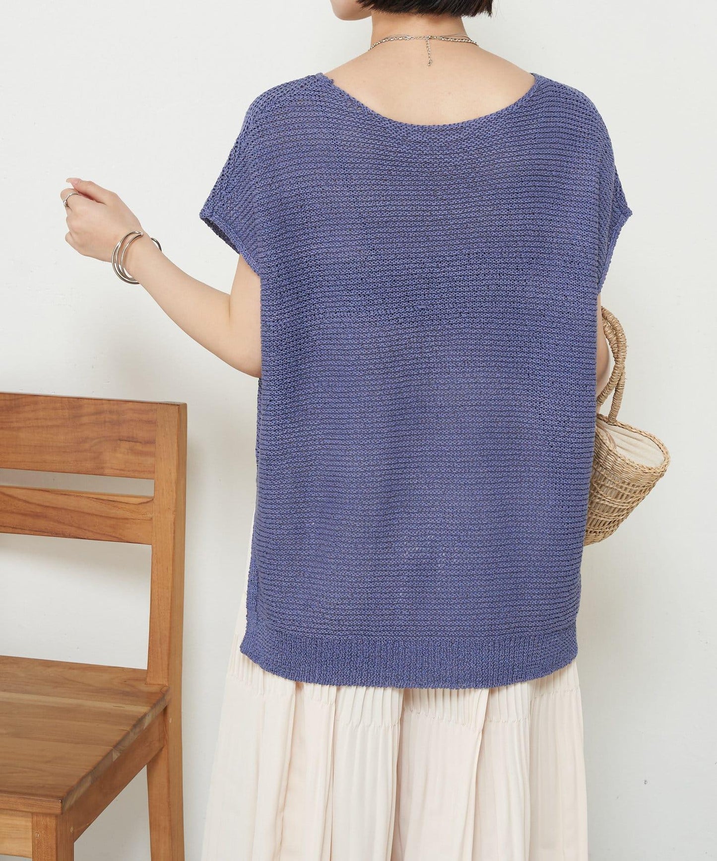 法式寬袖網眼針織衫