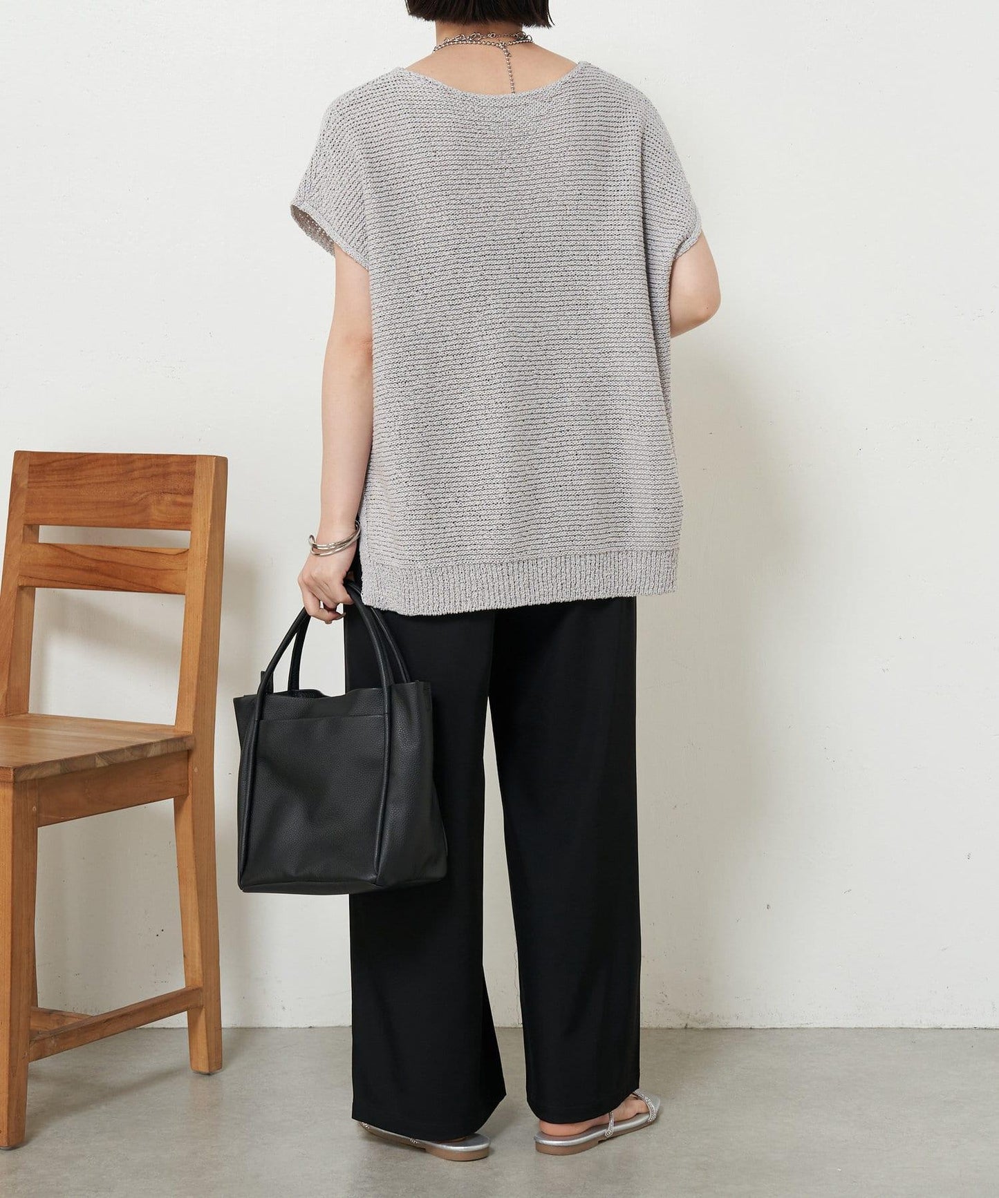 法式寬袖網眼針織衫