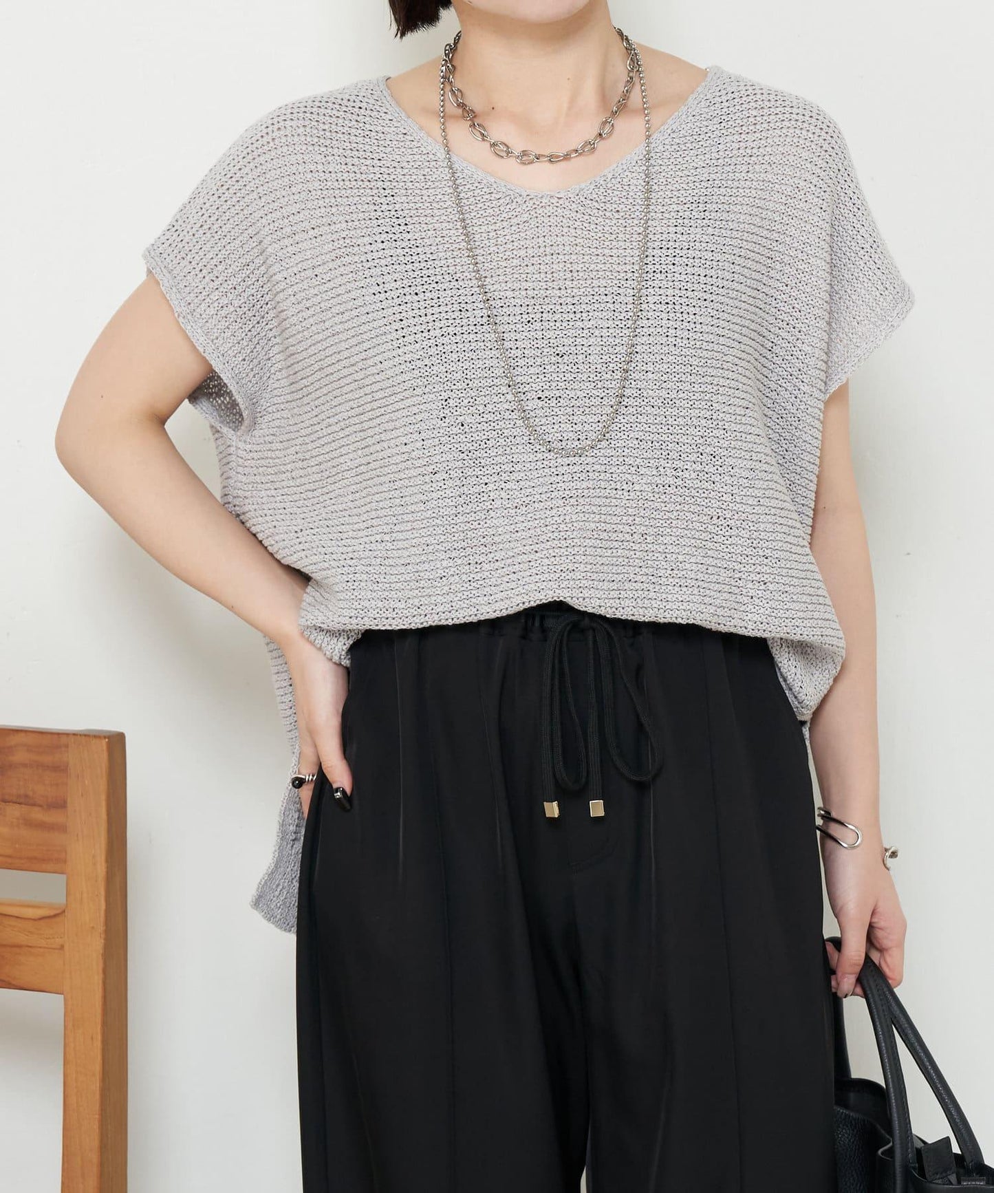 法式寬袖網眼針織衫