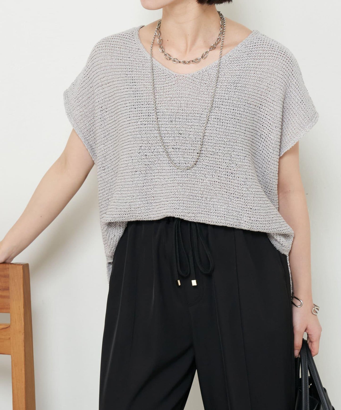 法式寬袖網眼針織衫