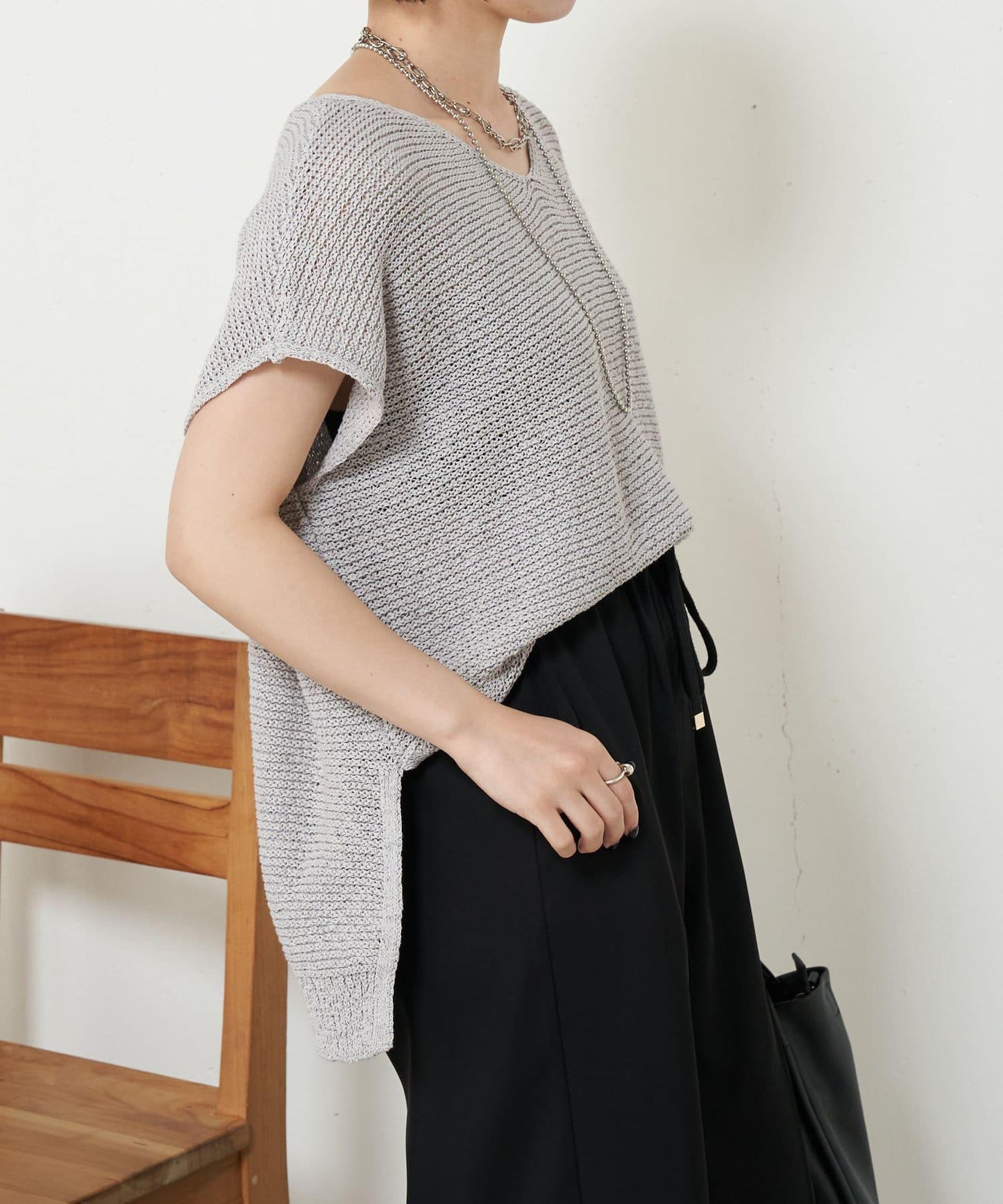 法式寬袖網眼針織衫