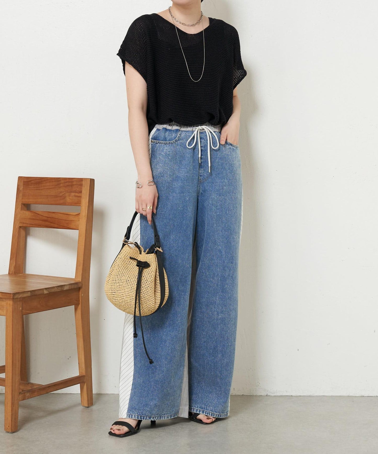 法式寬袖網眼針織衫