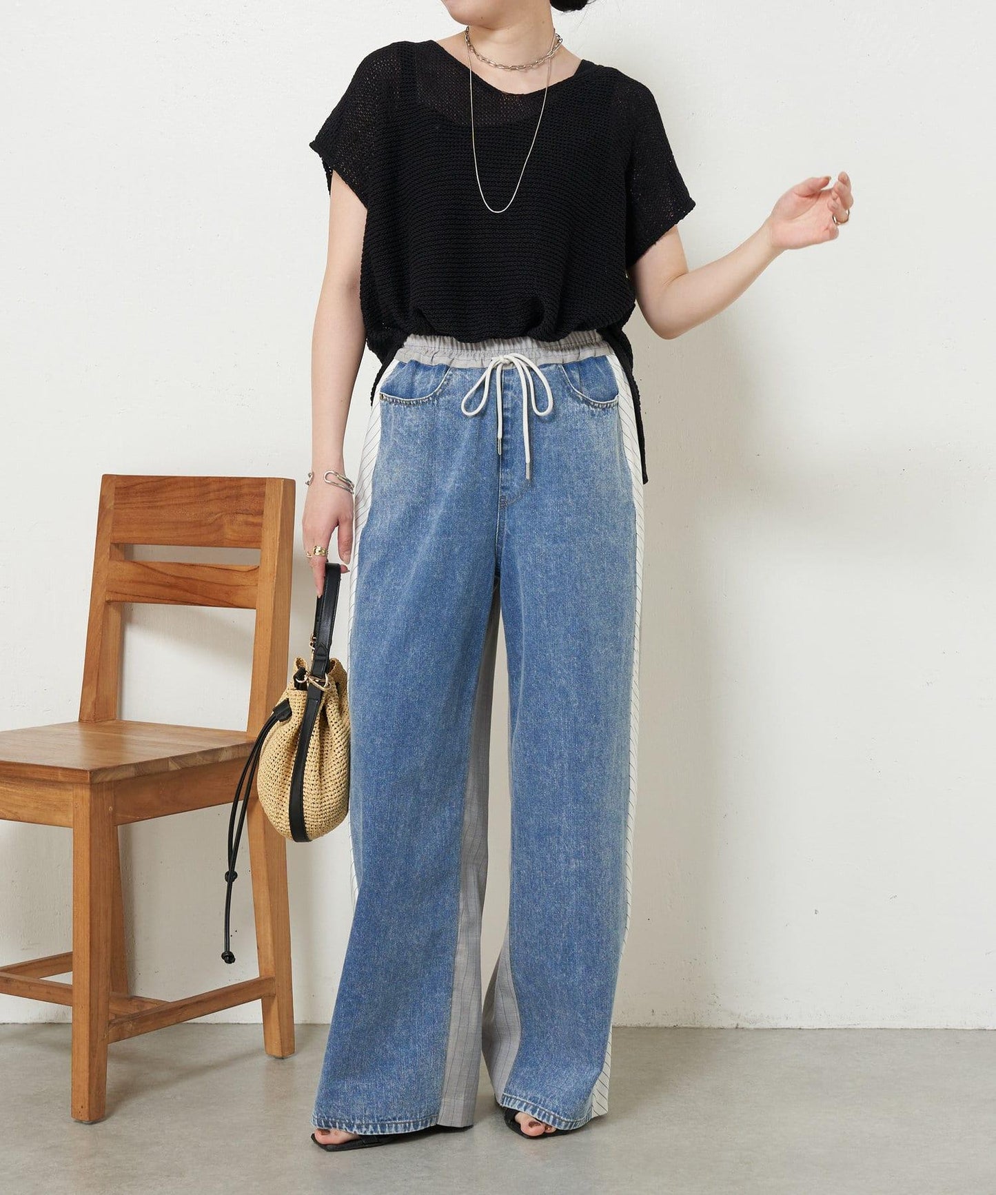 法式寬袖網眼針織衫