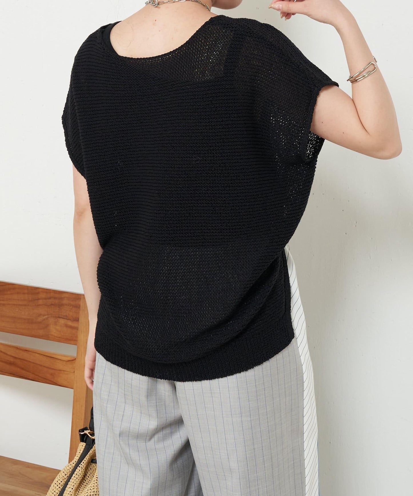 法式寬袖網眼針織衫