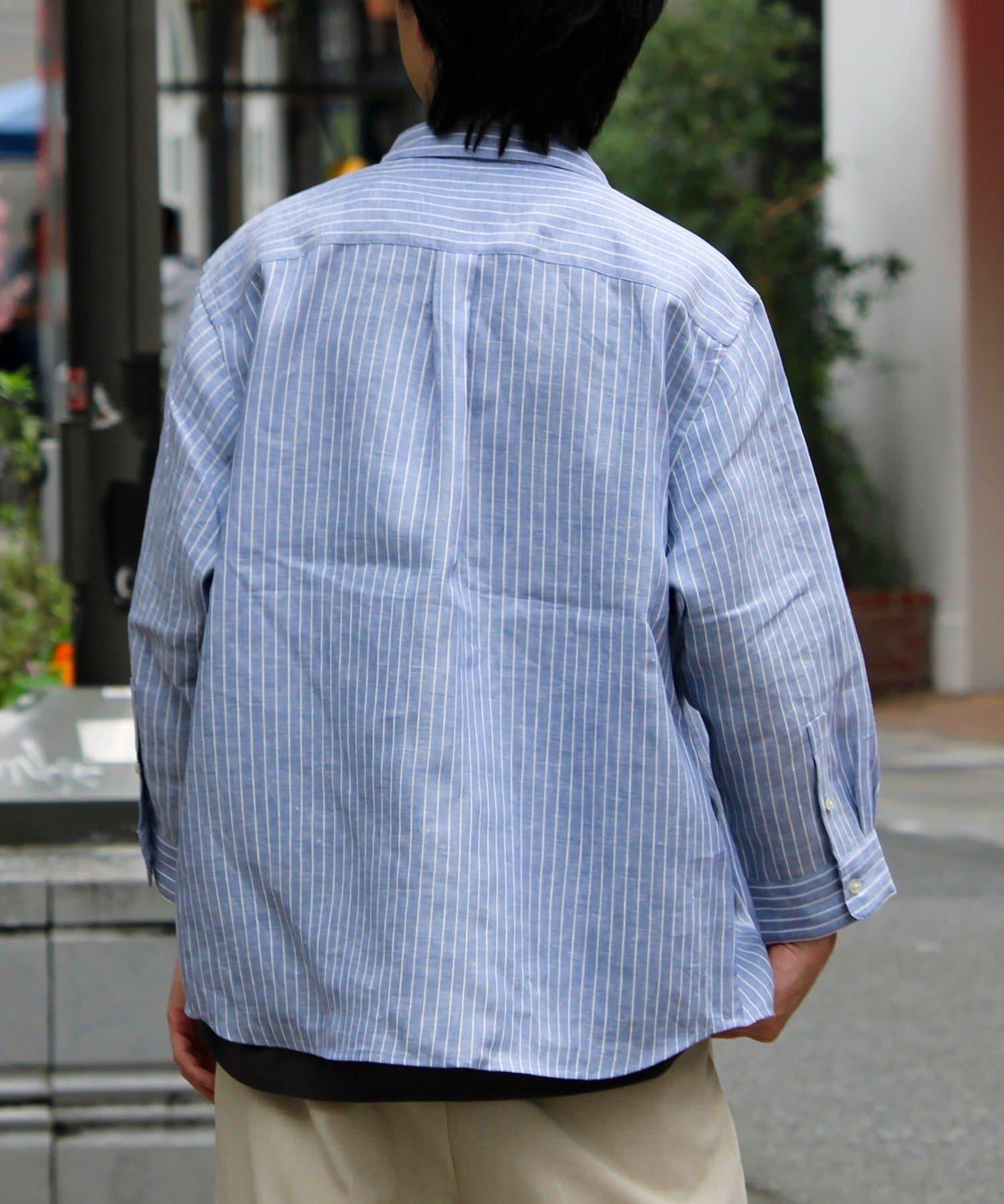 【GLOSTER】法國鬥牛犬刺繡 亞麻 七分袖襯衫