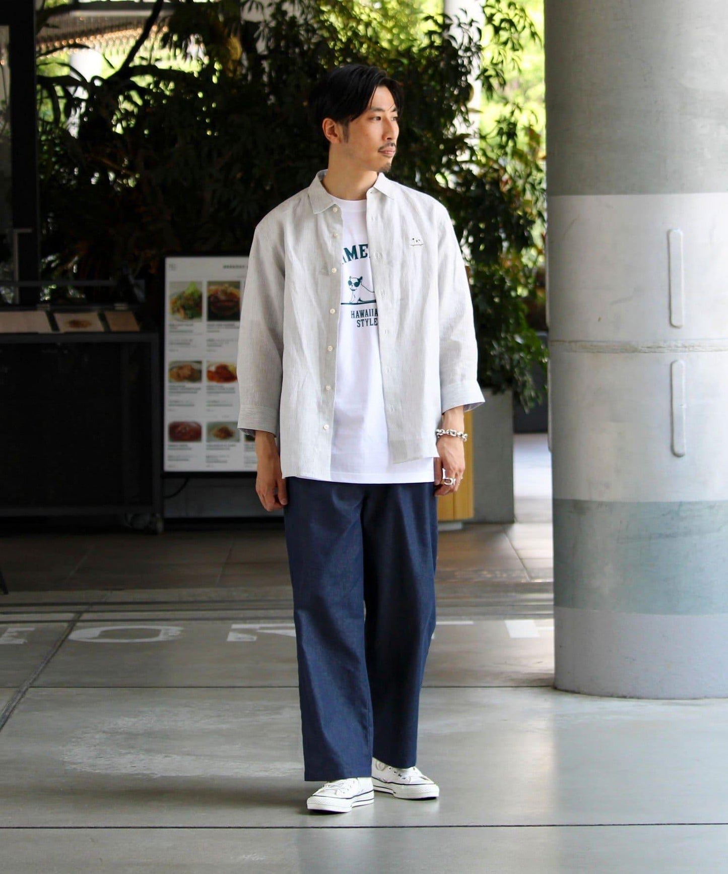 【GLOSTER】法國鬥牛犬刺繡 亞麻 七分袖襯衫