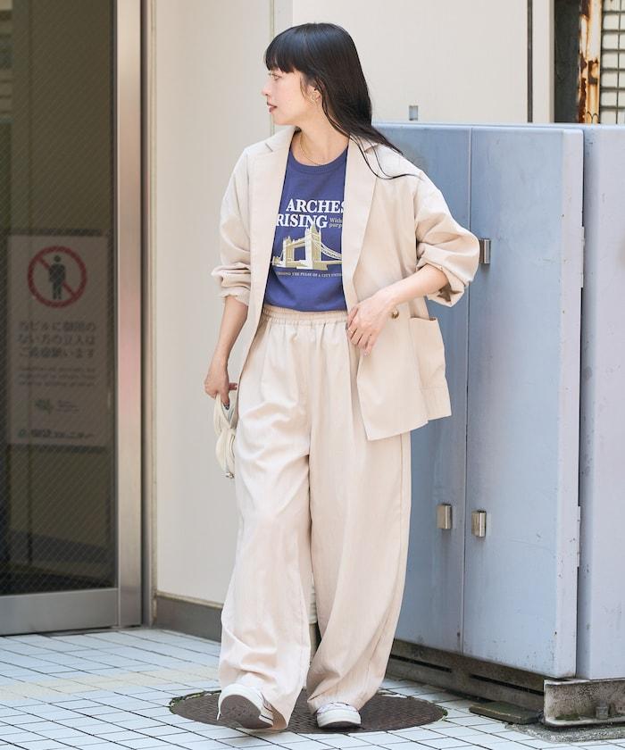 <接觸冷感> 夏季冰感 折褶 曲線 休閒褲 <套裝搭配適用>