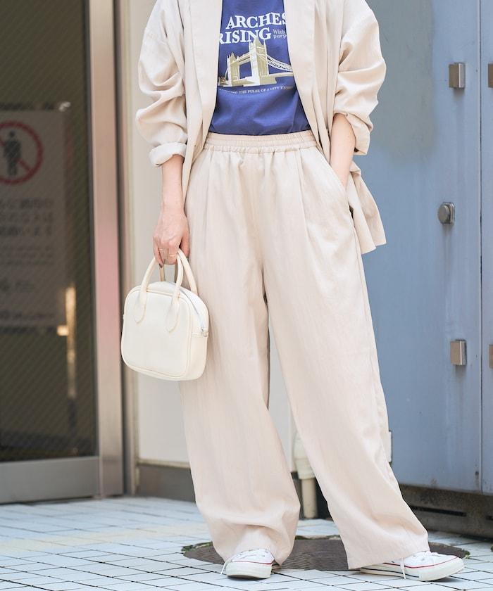 <接觸冷感> 夏季冰感 折褶 曲線 休閒褲 <套裝搭配適用>