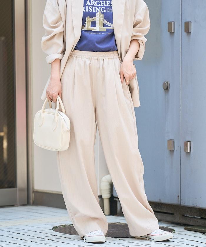 <接觸冷感> 夏季冰感 折褶 曲線 休閒褲 <套裝搭配適用>